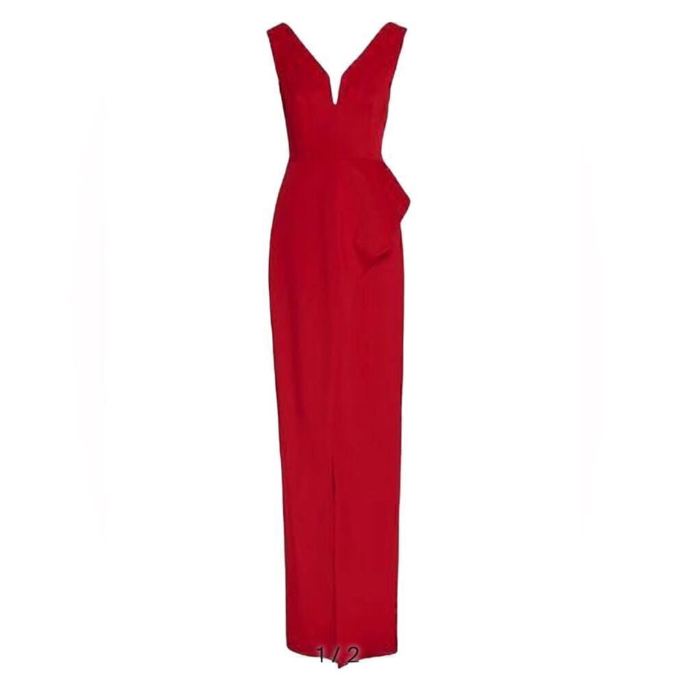 Black Halo Eve by Laurel Berman Red Ruffled Ponte Gown | Size 12